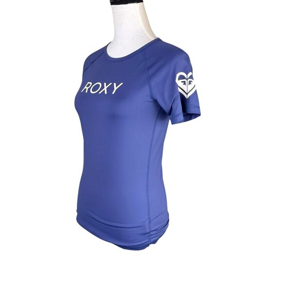 ROXY Youth Girls Blue UPF 50 Short Sleeve Logo Swimsuit Surf Top Rashguard - Picture 2 of 11